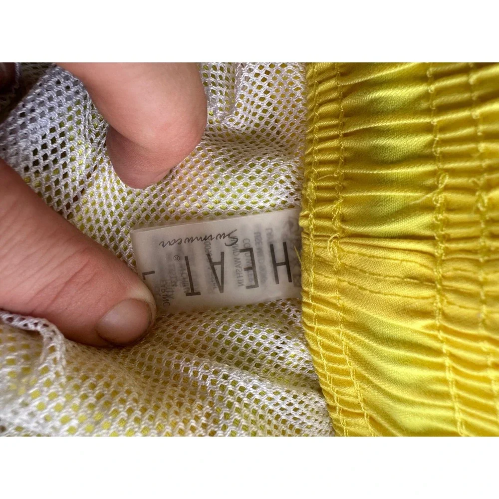 HEAT Swimwear Mens‎ Yellow Swim Trunks Blue Orange Stripe Mesh Lined Large